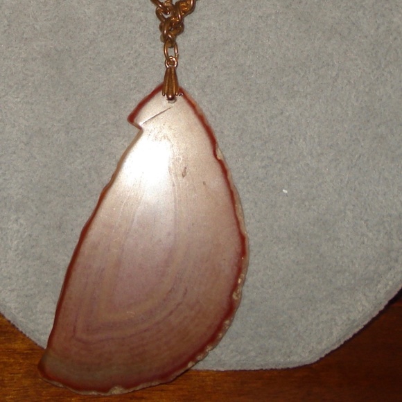 Large Carnelian/Agate Flat Stone  2=Strand Chain Necklace - Picture 1 of 4